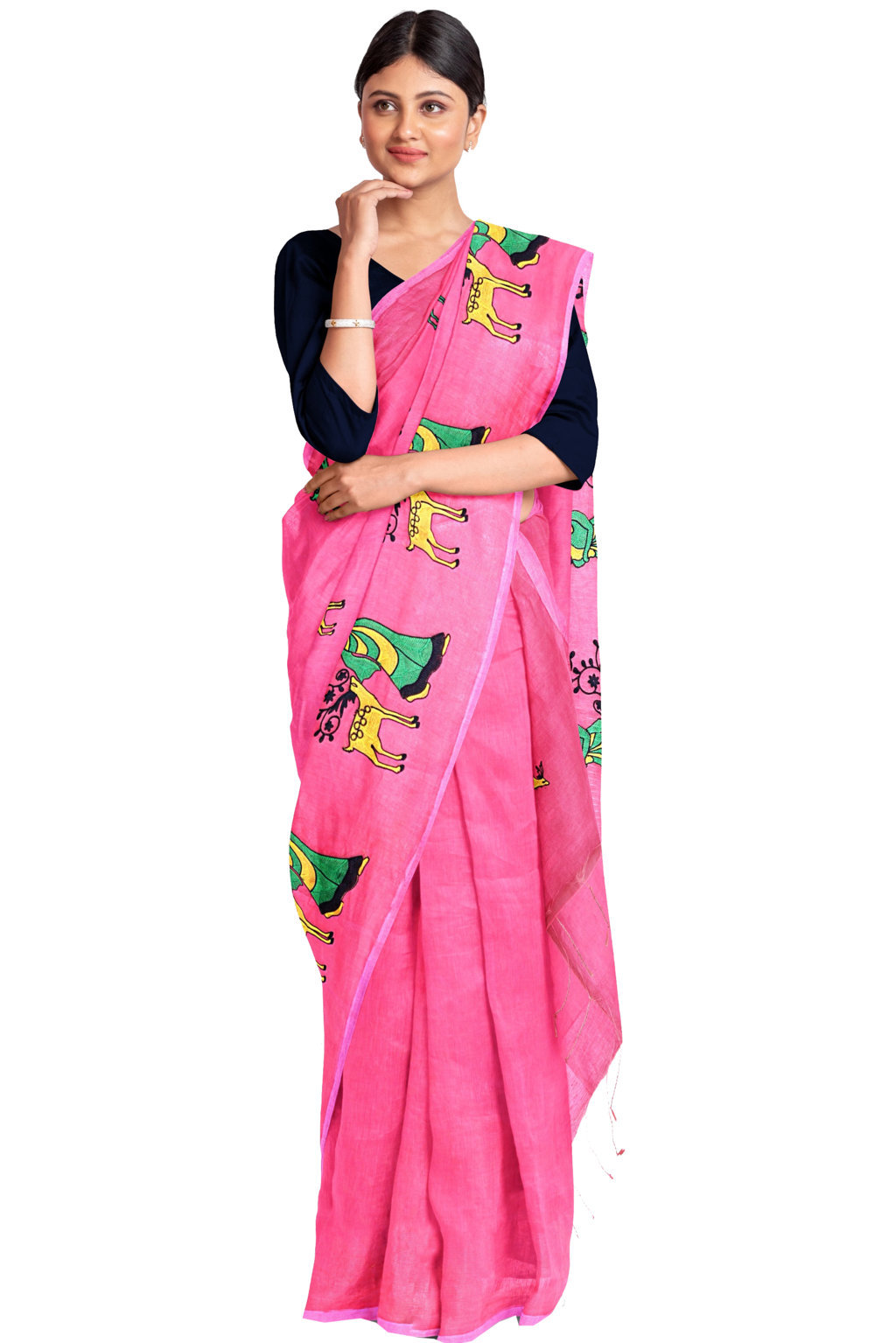 Pink Pure Cotton Urbasi Hand Hand Loom Saree (1117)